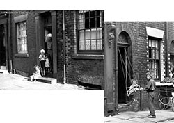 Black and white shot of old terraces