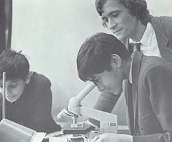 Black and white shot of science lesson at Birley High School