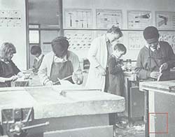 Black and white shot of woodwork lesson at Birley High School